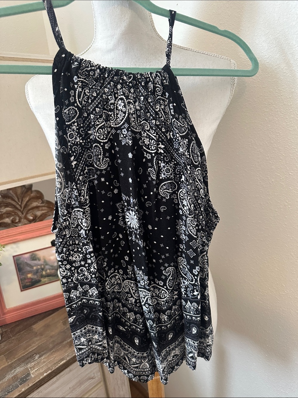 Almost Famous Black and White Paisley Halter Tank Top